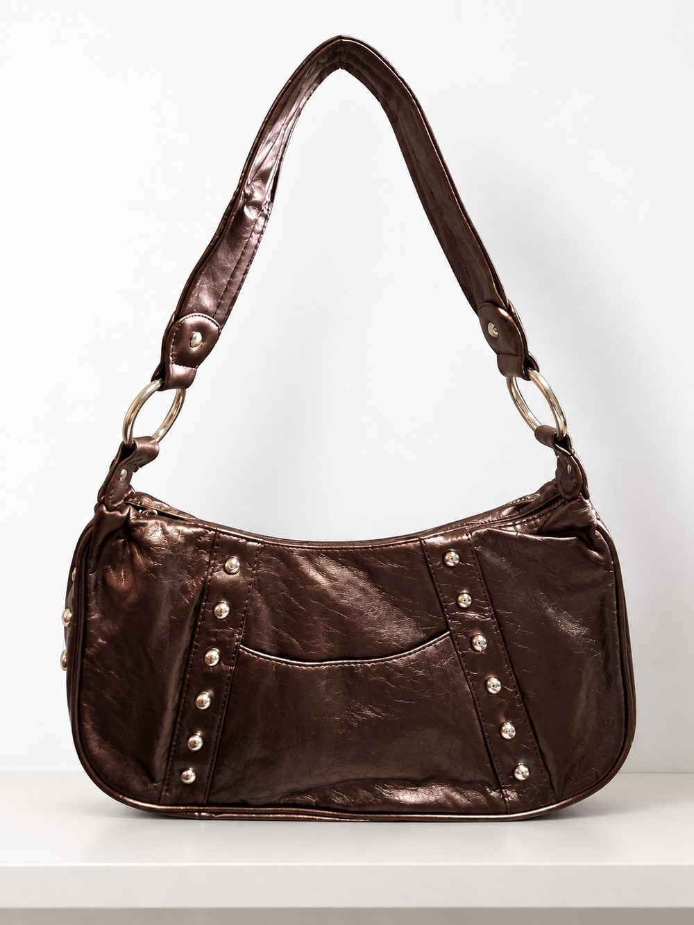 Metallic Brown Studded Shoulder Bag